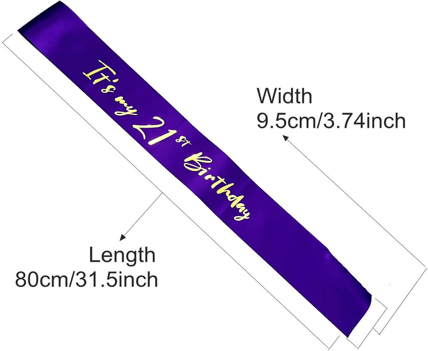 21st Birthday Sash, Purple Satin Soft Sashes with Gold Foil Letter, Birthday Decorations for Girls, Happy 21st Birthday Party Favor Supplies,Purple Gold