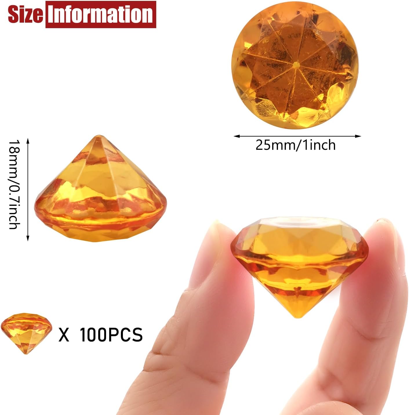 100 PCS Acrylic Diamond Gems, Orange Acrylic Diamonds 1 Inch Acrylic Gemstones Vase Filler Fake Gems Plastic Gems for Home Table Scatters Party, Event, Wedding, Arts & Crafts, Birthday Decorations