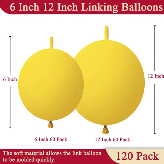 Yellow Link Balloons 6 Inch 12 Inch 120 Pcs Latex Linking Balloons for Birthday Wedding Party Festival Decorations