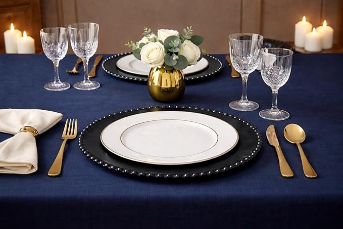 PLASTICPRO Black Plastic Charger Plates with Beaded Edge – Pack of 8 – 13" Elegant Round Disposable Chargers for Weddings, Events, Parties, and Dinners