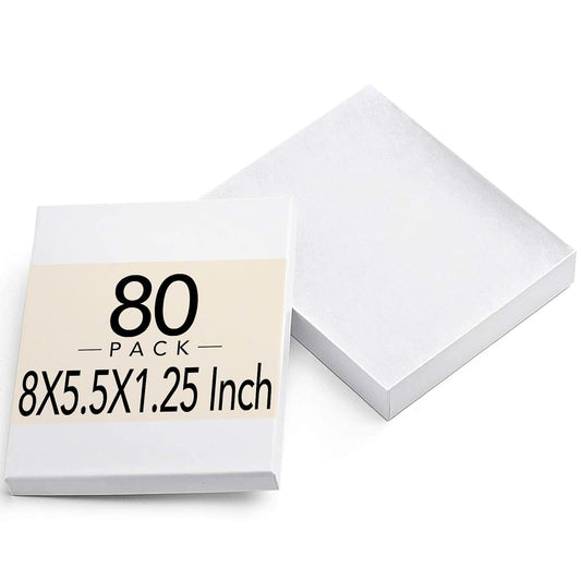 MESHA Jewelry Boxes 8x5.5x1.25 Inch 80 Pcs White, Matte Kraft Cardboard Gift Box Jewelry Boxes with Cotton Filled and Lids, Jewelry Box Bulk for Small Business & Wearable Nails Enhancement