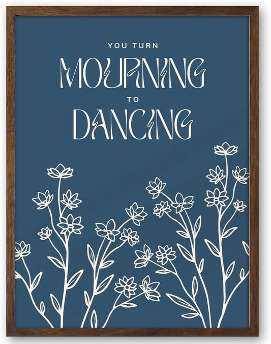EcoHest Walnut Color OAK Wood Framed Wall Art, 12x16in Psalm 30:11 Mourning To Dancing Bible Verse Christian Wall Art, Modern Blue Bedroom Decor For Living Room Bathroom Christian Merch Gift 1Pack