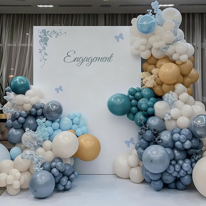 Dusty Blue Camel White Balloon Garland Arch Kit, 167Pcs Latex Balloons Different Sizes 15 12 10 5 inch for Baby Shower Gender Reveal Birthday Bear Theme Party Decorations