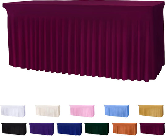 Table Skirts for 6ft Rectangle Tables - 1PCS Red Table Covers for 6 Foot Tables, Wrinkle Resistant Ruffles Elastic Table Cloths and Table Skirt for Banquets/Weddings/Parties/Birthday