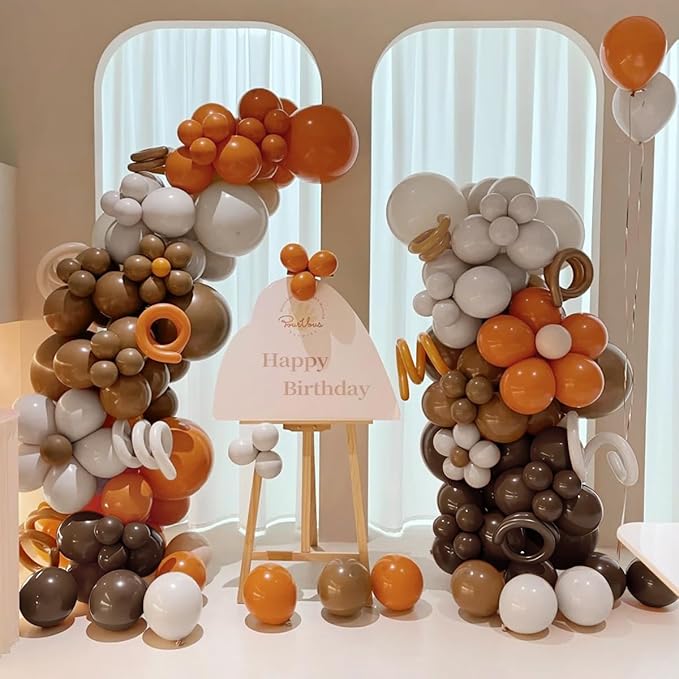 Brown and Orange Balloon Garland Arch Kit, 167Pcs Burnt Orange Dark Chocolate Brown Dusty Gray Balloons for Boho Birthday Bridal Baby Shower Thanksgiving Wedding Party Decoration