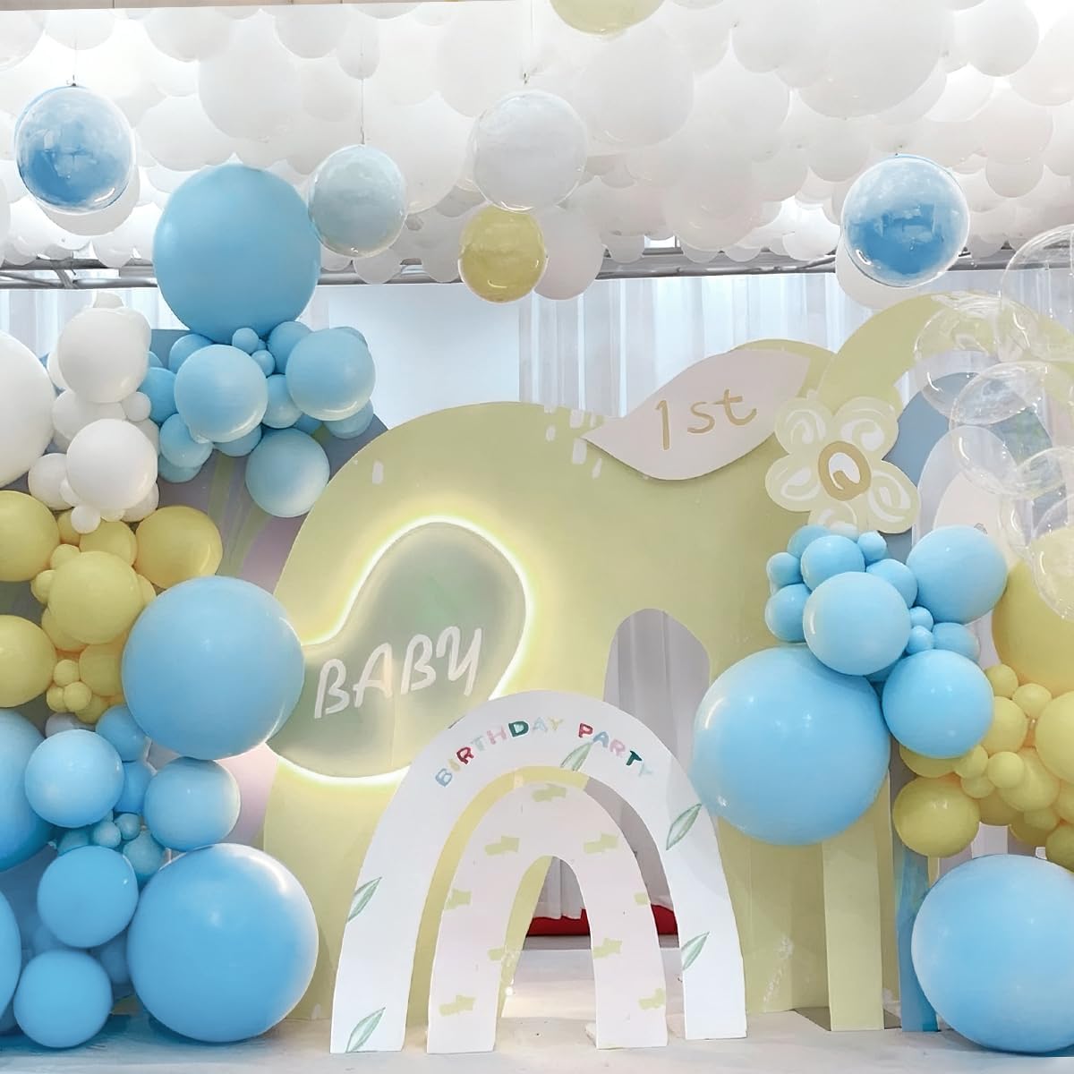 Blue Yellow White Balloon Garland Arch Kit, 155Pcs Latex Balloons Different Size 18 12 10 5 inch for Birthday Baby Shower Wedding Anniversary Party
