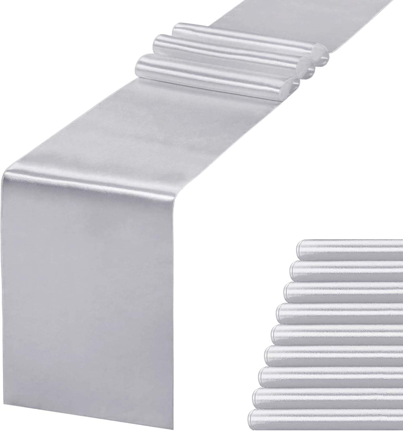 10 Pack Silver Table Runner 12 X 108 Inch Silk Table Runner for Party,Wedding, Birthday, Banquets,Decoration