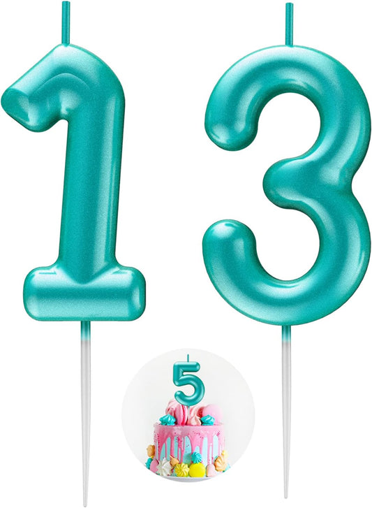 Blue Number 13 Candle Happy Birthday 3D Number Candles for Birthday Cake Party Decoration Wedding Anniversary Celebration Supplies