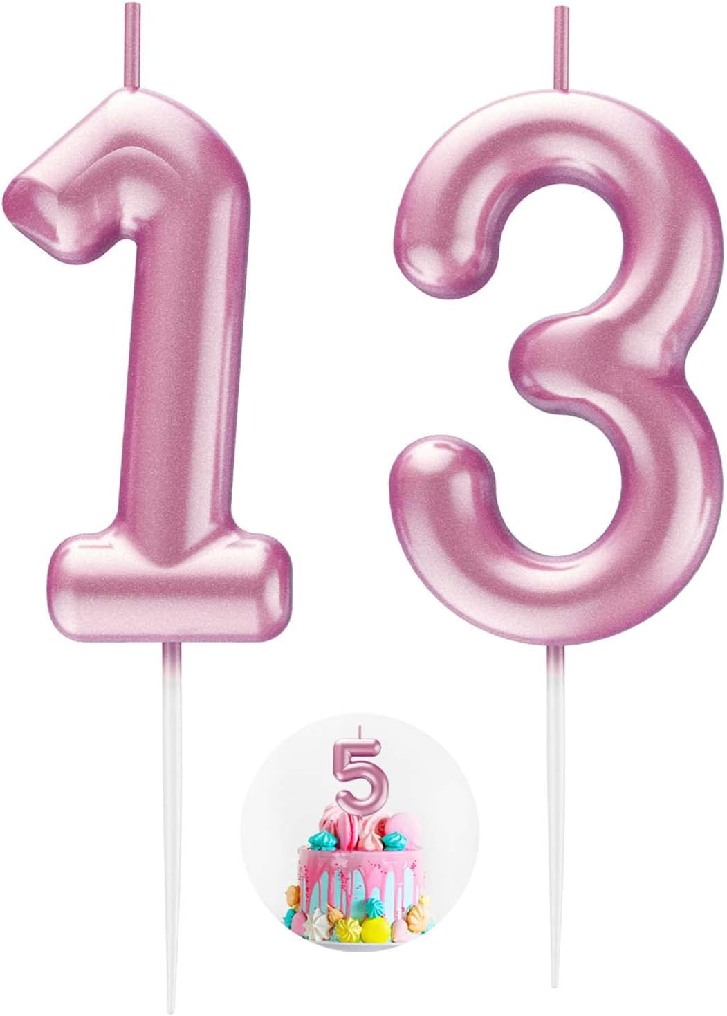 Pink Number 13 Candle Happy Birthday 3D Number Candles for Birthday Cake Party Decoration Wedding Anniversary Celebration Supplies