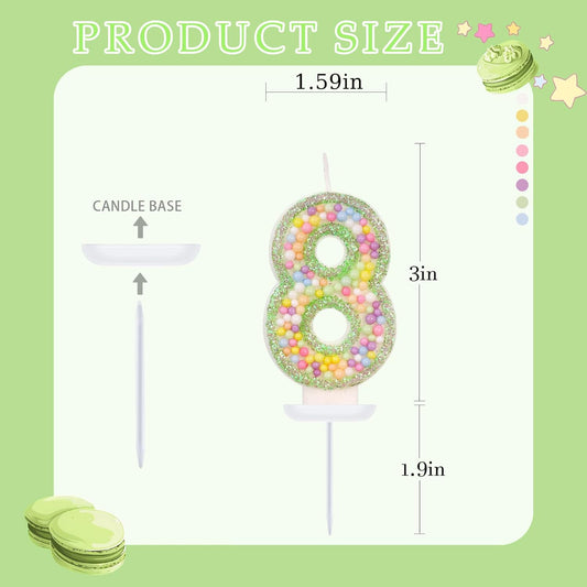 Birthday Candles - Number 8 Candle, Colorful Macaron Candles for Boys/Girls, Green Cake Decorations, Dinosaur Themed Party Supplies