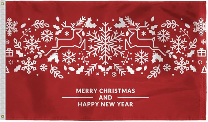 AGAS Merry Christmas Flag 3x5 Ft - Merry Christmas and Happy New Year Flags Vivid Color 200 Denier Nylon Holiday Flag With Brass Grommets for Indoor Outdoor Decoration