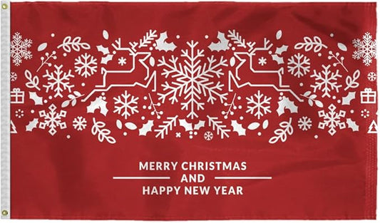 AGAS Merry Christmas Flag 3x5 Ft - Merry Christmas and Happy New Year Flags Vivid Color 200 Denier Nylon Holiday Flag With Brass Grommets for Indoor Outdoor Decoration