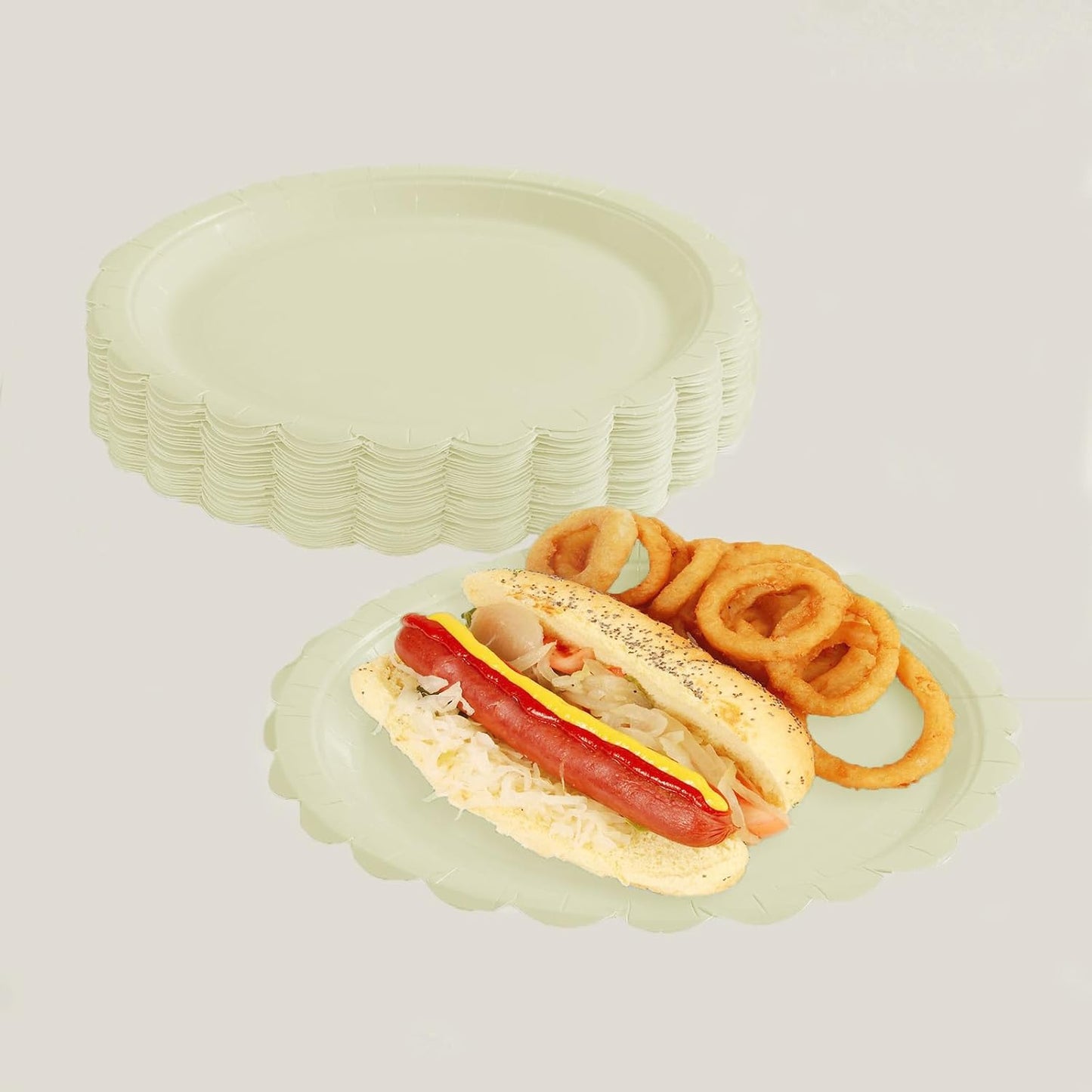BEFORYOU 50PCS Scalloped Disposable Paper Plates 9IN Dessert Cake Party Plates for Baby Shower, Wedding,Bridal Shower Birthday Party Supplies (Milky-White, 9IN)