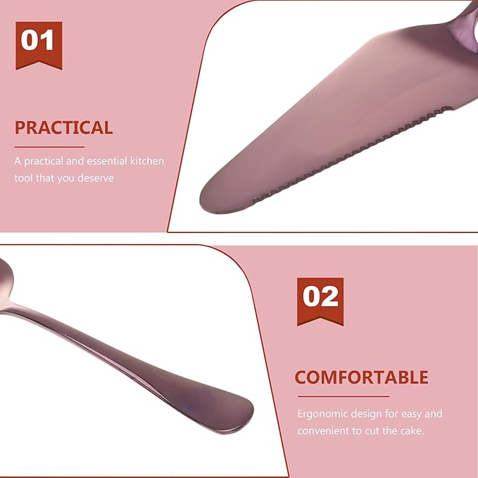Generic Serrated Edge Stainless Steel Cake Server, Mirror Finish Baking Shovel, Ergonomic Cake Cutter Spatula, Dessert Pastry Slicer, Easy Wash Pie Shovel (Purple)