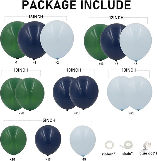 Blue and Green Balloon Garland Kit, 134Pcs Navy Blue,Dark Green,Macaron Blue Balloon Arch Kit for Birthday Dinosaur Party Jungle Safari Wild Baby Shower Graduation Decorations