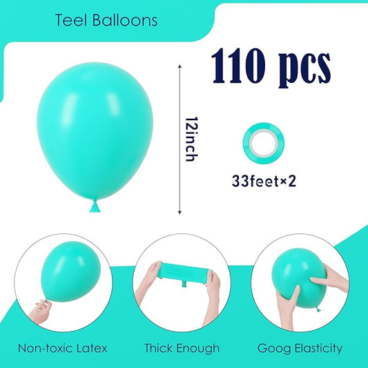 110pcs Teal Balloons 12inch Turquoise Latex Party Balloons for Graduation, Wedding, Birthday, Bridal Shower, Baby Shower, Anniversary Party Decorations