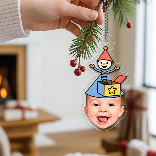 Custom Photo Baby with Funny Hat Ornament, Personalized Baby Christmas Ornament, Cute Holiday Decoration, Family Keepsake Gift Acrylic Ornament – Personalized Christmas Tree