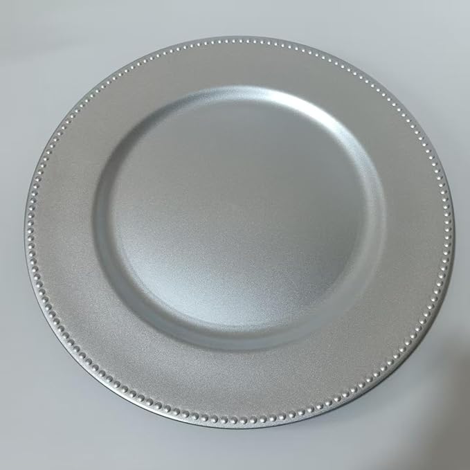 6/50/100 Pcs Elegant Plastic Beaded Charger Plates - Round Gold Silver Black Wedding Party Dinner Decorative Plate Set, Durable for Halloween Christmas Birthday Decor