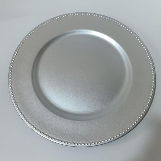 6/50/100 Pcs Elegant Plastic Beaded Charger Plates - Round Gold Silver Black Wedding Party Dinner Decorative Plate Set, Durable for Halloween Christmas Birthday Decor