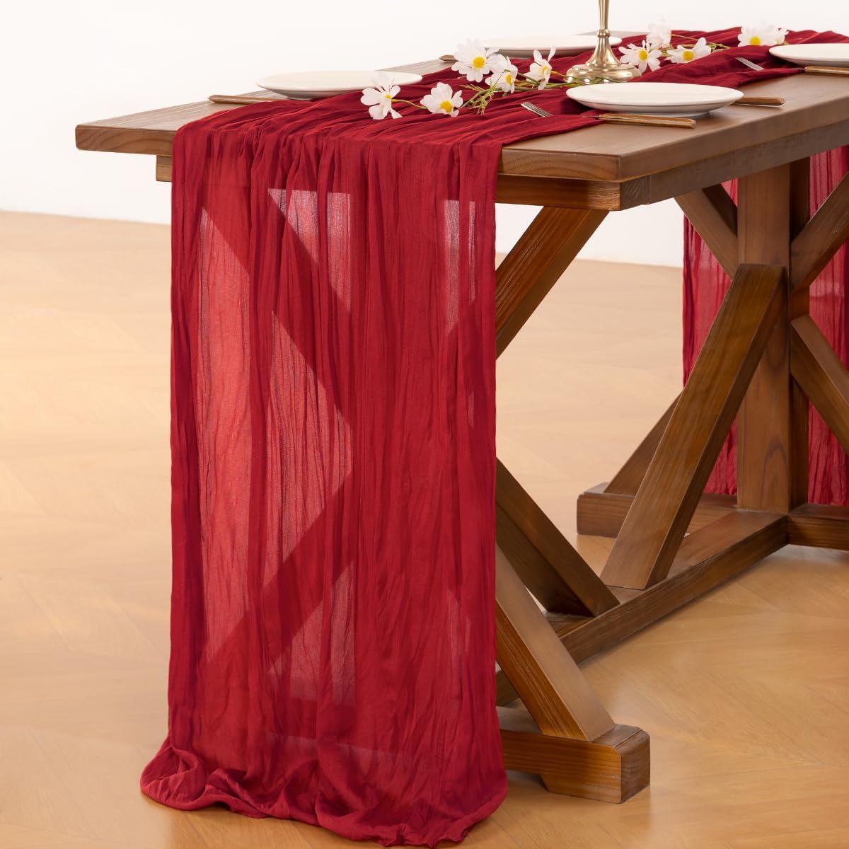 Socomi 10pcs Red Cheesecloth Table Runner Boho Rustic Gauze 120 inch 10FT Cheese Cloth Runner for Wedding Party Baby Shower Birthday Home Decor Holiday Decorations