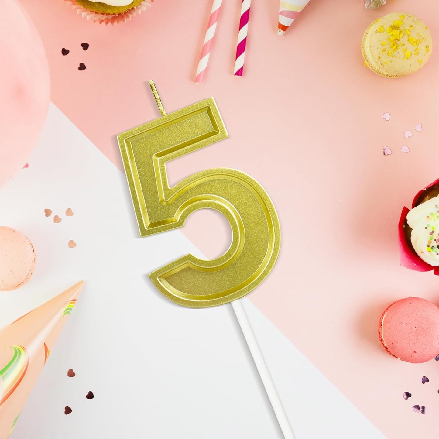 BEAN LIEVE Gold Birthday Candles Number 5, Gold Number Candles, Cake Number Candles for Birthday Parties and Wedding Anniversary Celebrations