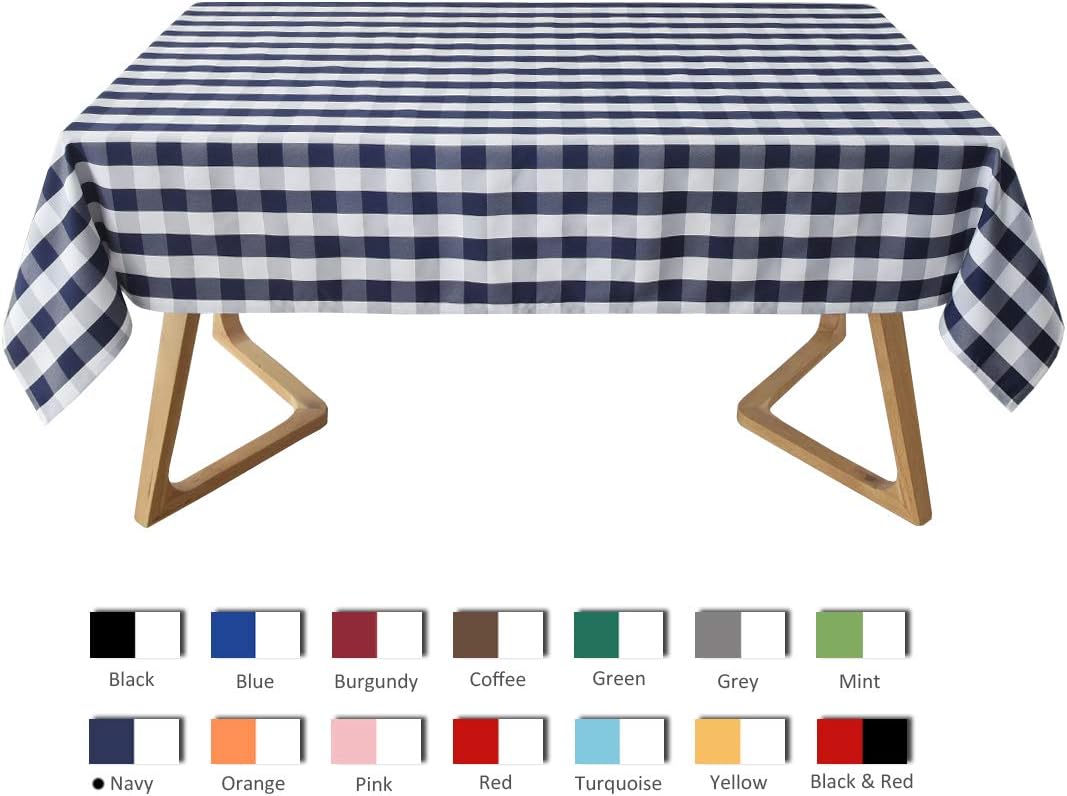maxmill Square Checkered Tablecloth Water Resistance Antiwrinkle Spillproof Heavy Weight Gingham Table Cloth Buffalo Plaid for Buffet Banquet Parties Event Holiday Dinner 70 x 70 Inch Navy and White