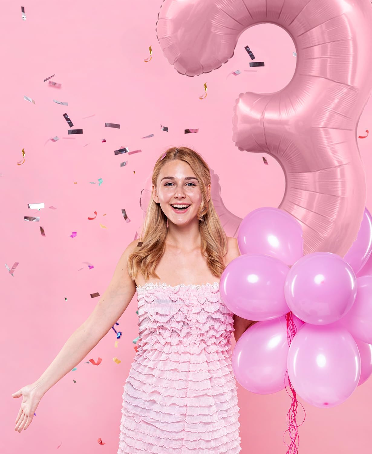 Smlpuame Pastel Pink 8 Balloons, 40 Inch Large Light Pink Foil Number Balloons 0-10, Self-Sealing 8th Birthday Balloon for Girls Women Anniversary Baby Shower Princess Party Decorations Supplies