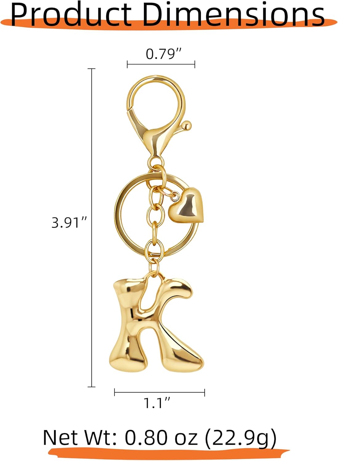 Gold Bubble Heart Initial Bag Charms for Handbags – Cute Initial Letter Keychain for Women, Purse Charms, Gold Gift