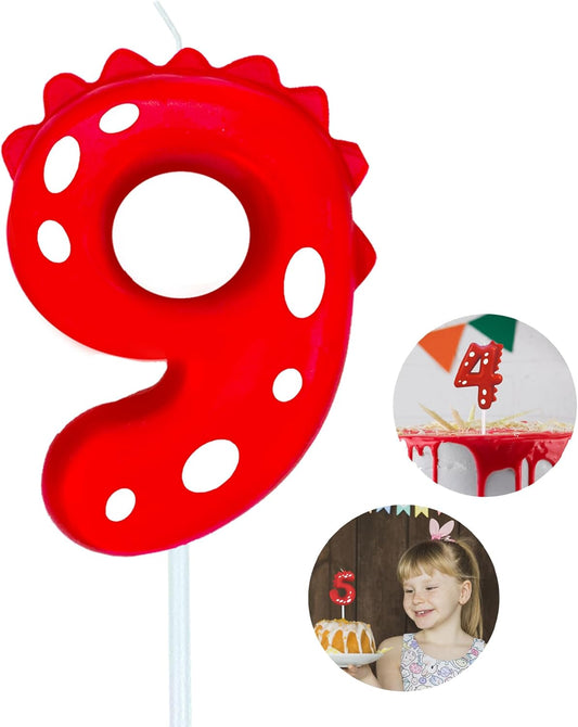 Number Birthday Candles(9 Candle Red) Dinosaur Shape Number Happy Birthday Cake Candles for Dinosaur Birthday Party Decoration Reunions Theme Party