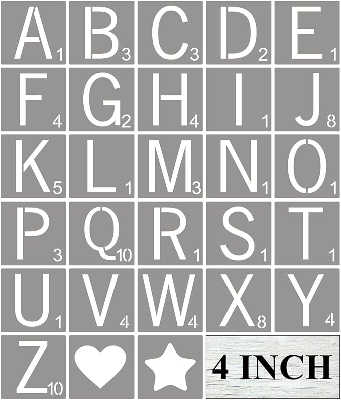 Scrabble Tile Letter Stencils 4 Inch - 28 Pack Scrabble Style Alphabet Stencil Templates for Painting on Wood, Reusable Plastic Stencils for Crafts Making & Wall Art Decorations