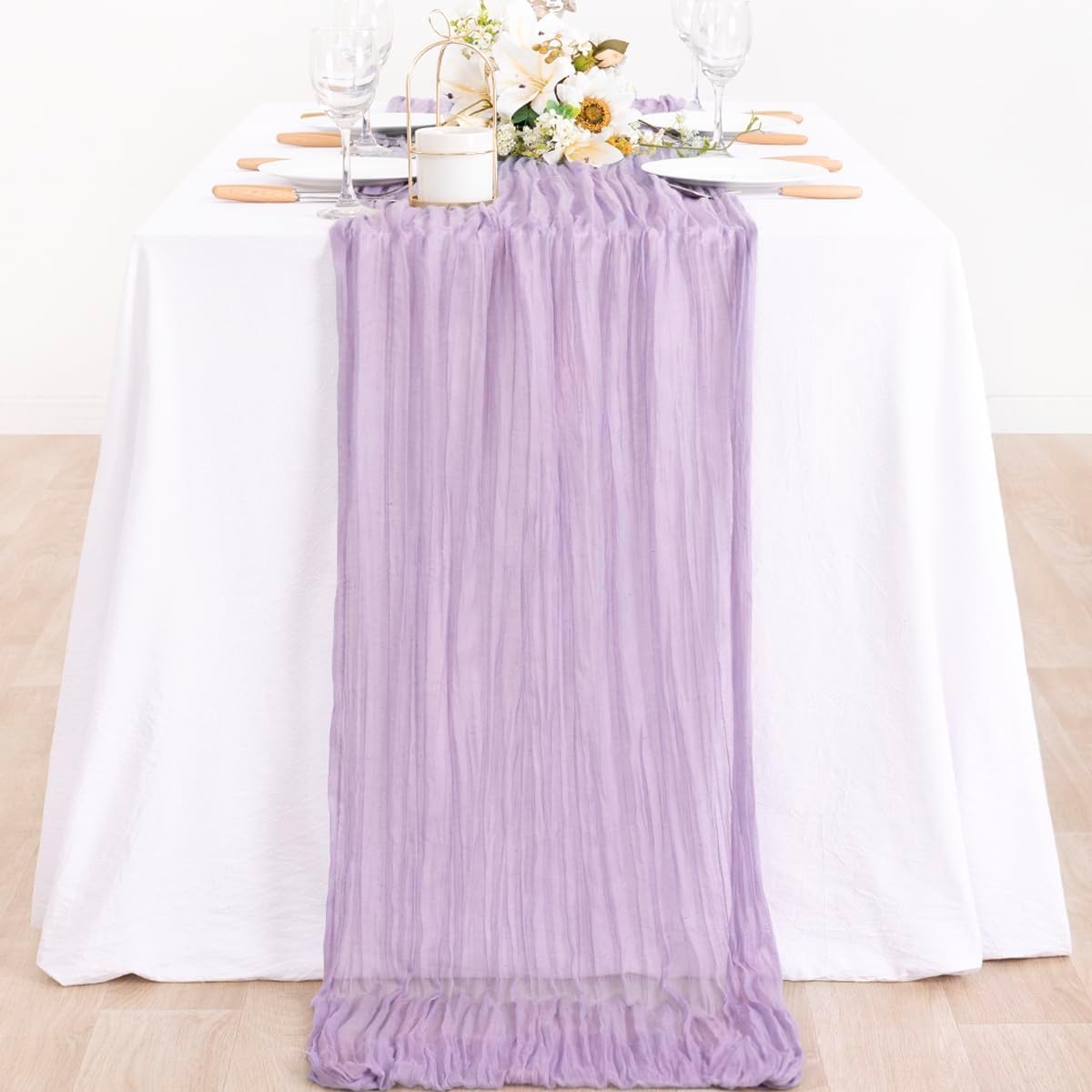 MLMC Lilac Purple Cheesecloth Table Runner 10ft Rustic Gauze Lavender Cheese Cloth Table Runner Fall Centerpiece 35x120 Inches for Romantic Wedding Bridal Baby Shower Birthday Decor