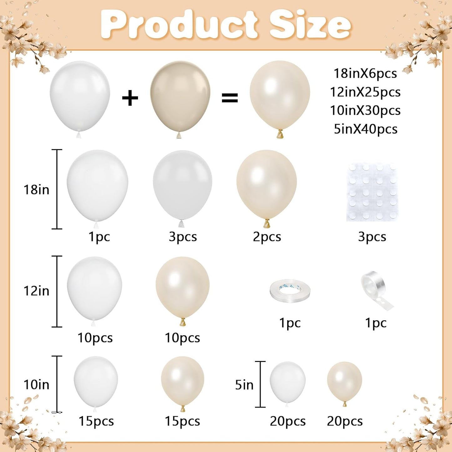 Pearl White Balloon Arch Kit Double-Stuffed Pearl Sand White Balloon Garland Different Sizes 18/12/10/5 Inch Pearl White Clear Balloons for Wedding Bridal Shower Anniversary Birthday Party Decor