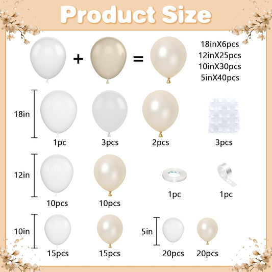 Pearl White Balloon Arch Kit Double-Stuffed Pearl Sand White Balloon Garland Different Sizes 18/12/10/5 Inch Pearl White Clear Balloons for Wedding Bridal Shower Anniversary Birthday Party Decor