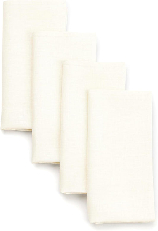 D'Moksha Homes Ivory Linen Napkins 18 x 18 Inch - 100% Pure Linen Cloth Washable Dinner Napkins Set of 4 for Fall, Thanksgiving, Christmas, Holiday