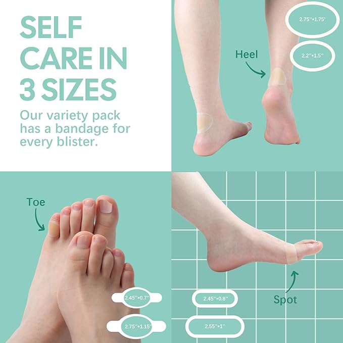 Welnove Gel Blister Bandages for Feet - 30ct Blister Cushion for Heel, Toe - Water-Resistant Hydrocolloid Bandages - Blister Pads for Prevention & Recovery