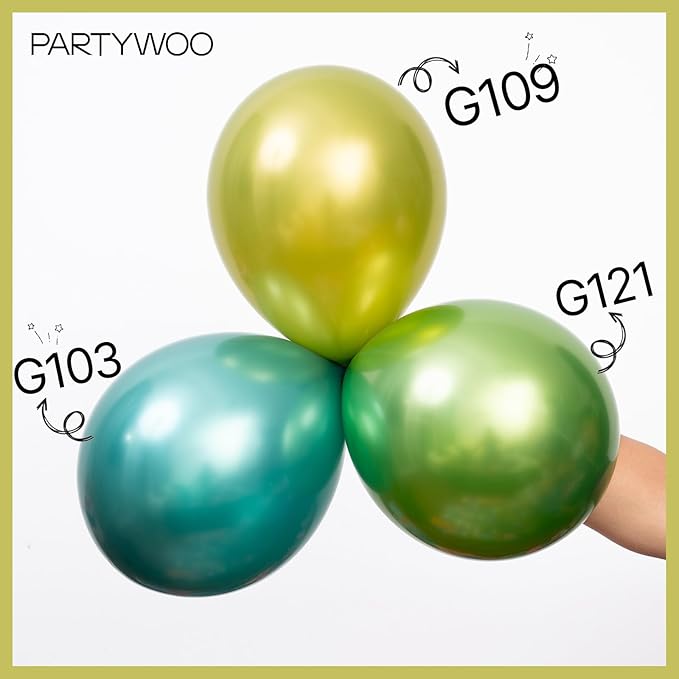 PartyWoo Metallic Lime Green Balloons 140pcs Different Sizes Pack of 18 12 10 5 Inch Metallic Light Pastel Green Balloon Arch Kit for Spring Forest Theme Birthday Tea Party Decorations Green-G109