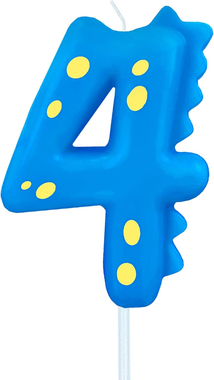 Number Birthday Candles(4 Candle Blue) Dinosaur Shape Number Happy Birthday Cake Candles for Dinosaur Birthday Party Decoration Reunions Theme Party