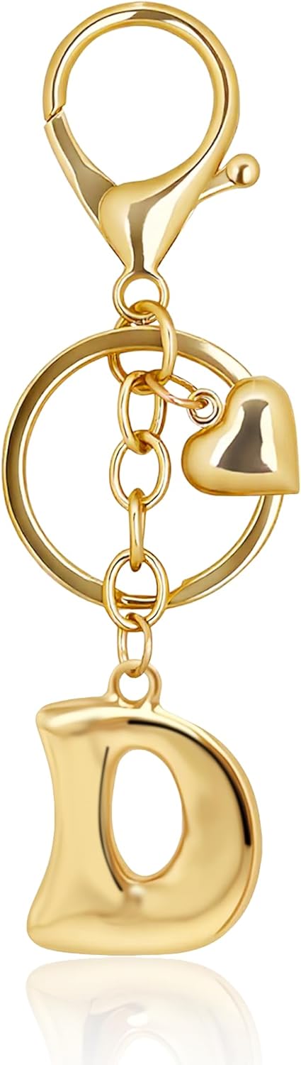 Gold Bubble Heart Initial Bag Charms for Handbags – Cute Initial Letter Keychain for Women, Purse Charms, Gold Gift