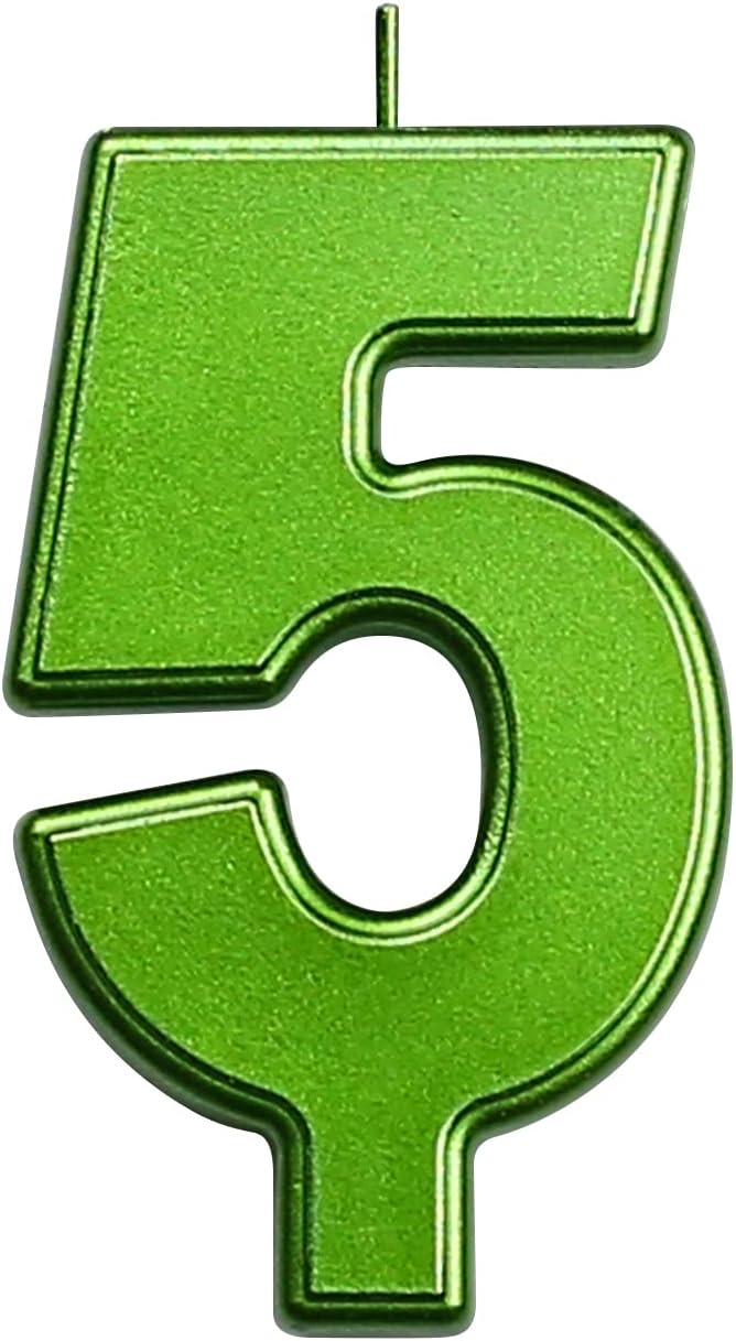 DERVENTA Birthday Candles Big Numbers Green 3.7 inch Party Cake Topper 1 Piece (Number 5 Green)