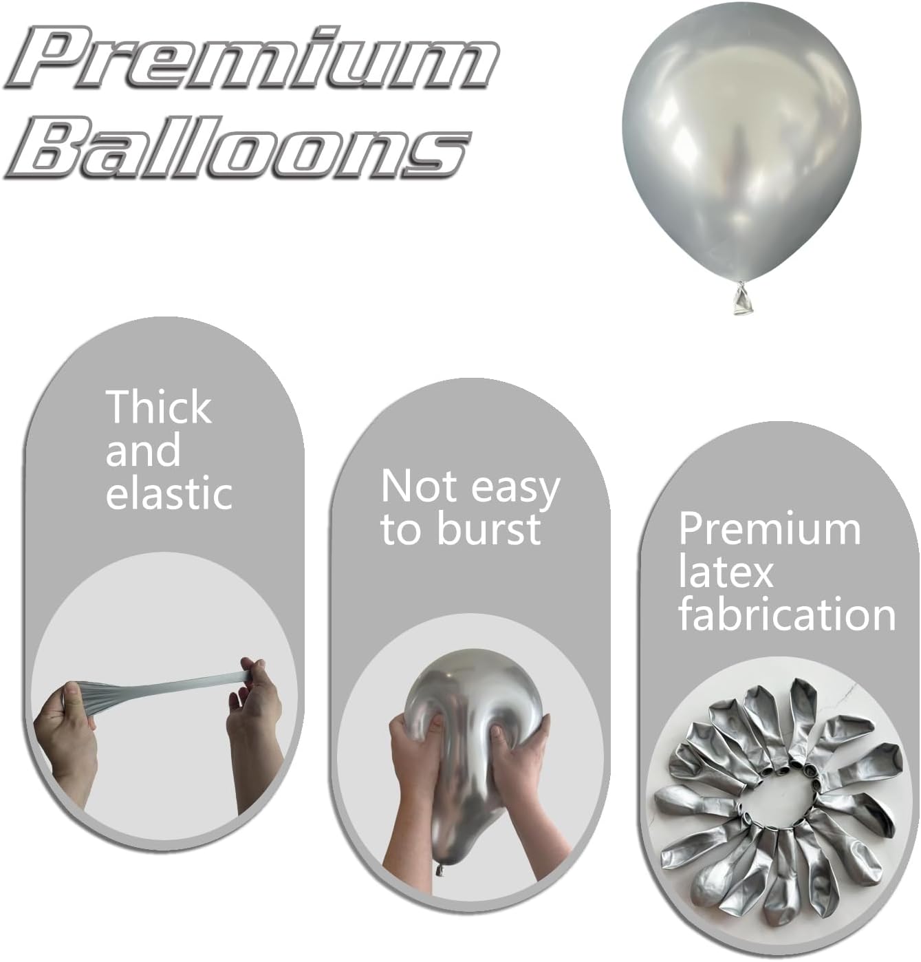 Metallic Silver Balloons 145pcs Different Sizes 5in 10in 12in 18in Chrome Silver Shiny Round Latex Balloon Arch Kit Garland for Wedding Baby Shower Birthday Party Decor
