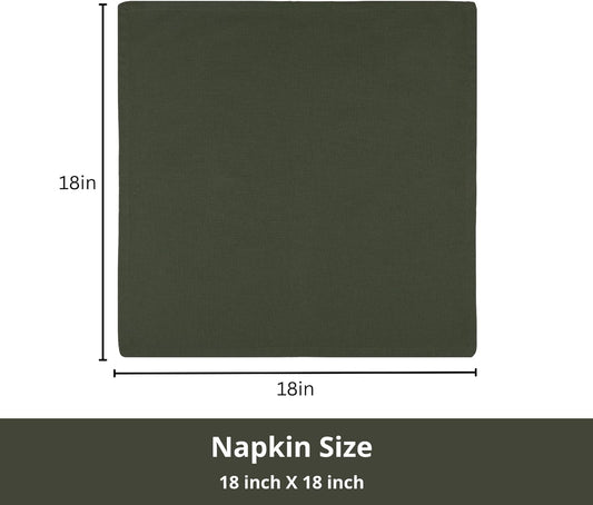 PurpleEssences Set of 6 Cloth Dinner Napkins 100% Cotton 18x18 Inch - Soft Durable Washable - Ideal for Farmhouse Party Fall Thanksgiving - Perfect Everyday Use Table Linen - Olive Green
