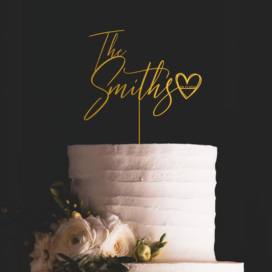Noni Luxury Personalized Wedding Cake Topper with date and heart, Custom Couples Script Cake Topper for Weddings, Rustic Cake Topper, Mr and Mrs Cake Toppers for Wedding, Custom Cake topper