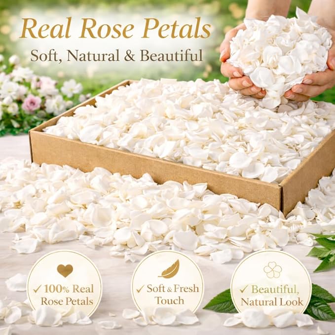 1000+Pcs Dried Real White Rose Petals, Freeze Preserved Flower Petals 8.47oz for Valentine's Day Gifts Wedding Party Decor, Flower Girl, Dinner Table Centerpieces, Bridal Shower, Flower Confetti 240g