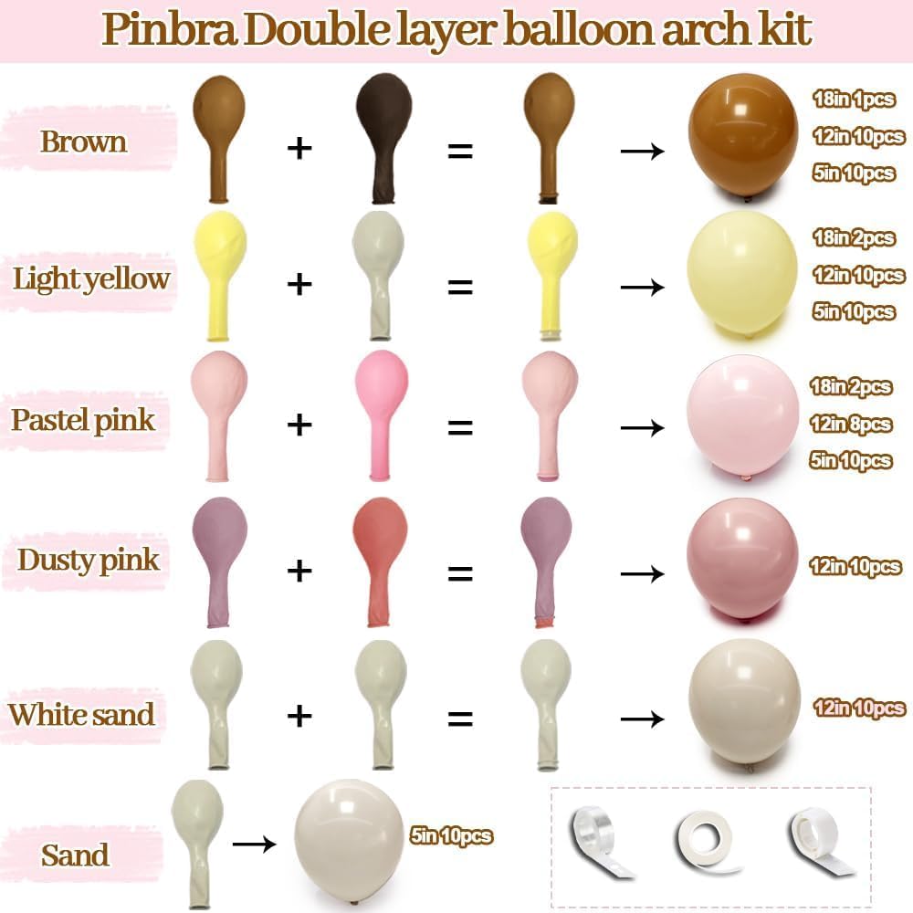 Pink Yellow Brown Balloon Garland Double Stuffed Pastel Light Pink Yellow White Sand Balloons Balloon Arch Kit for Birthday Baby Shower Wedding Bee Bear Theme Fall Party Decorations