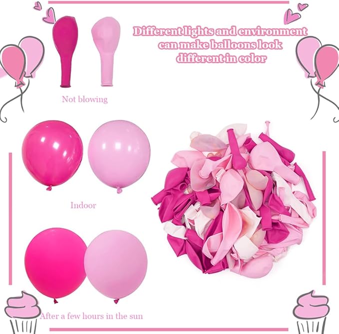 Pink Balloons,60pcs Hot Pink White Balloons Magenta Confetti Balloon for Girls Theme Birthday Baby Shower Bridal Shower Valentines Day Wedding Party Decorations…