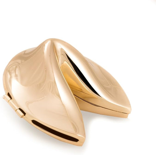 Bey-Berk Gold-Plated Fortune Cookie Keepsake Box, Hinged Metal Paperweight Trinket Holder, 3" Novelty Desk Accent