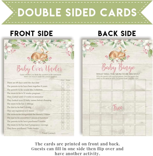 Baby Shower Games 8 Game Set Pink Watercolor Little Deer Woodland Floral 80 Double-Sided Cards for 20 Guests. Baby Shower Bingo, Baby Predictions & Activities for Guests. Theme for Girl