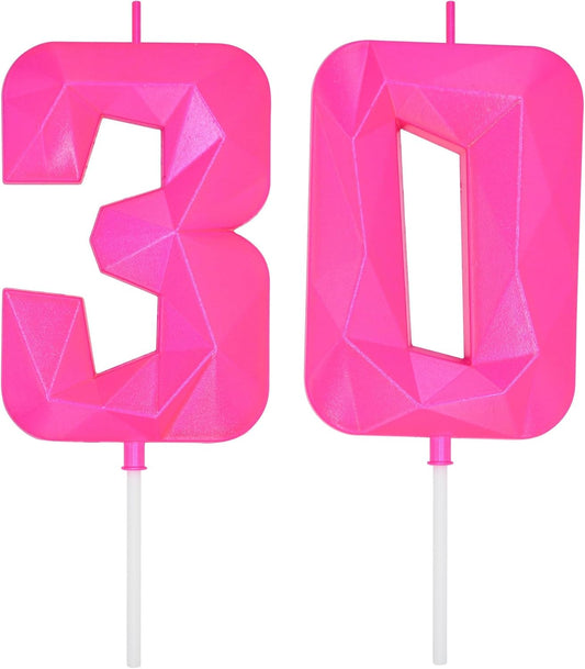 DERVENTA Large Birthday Candle Number 3D Pink 3.7 inch Party Celebration Anniversary Decoration Cake Topper 1 Piece (Number 30 Pink)
