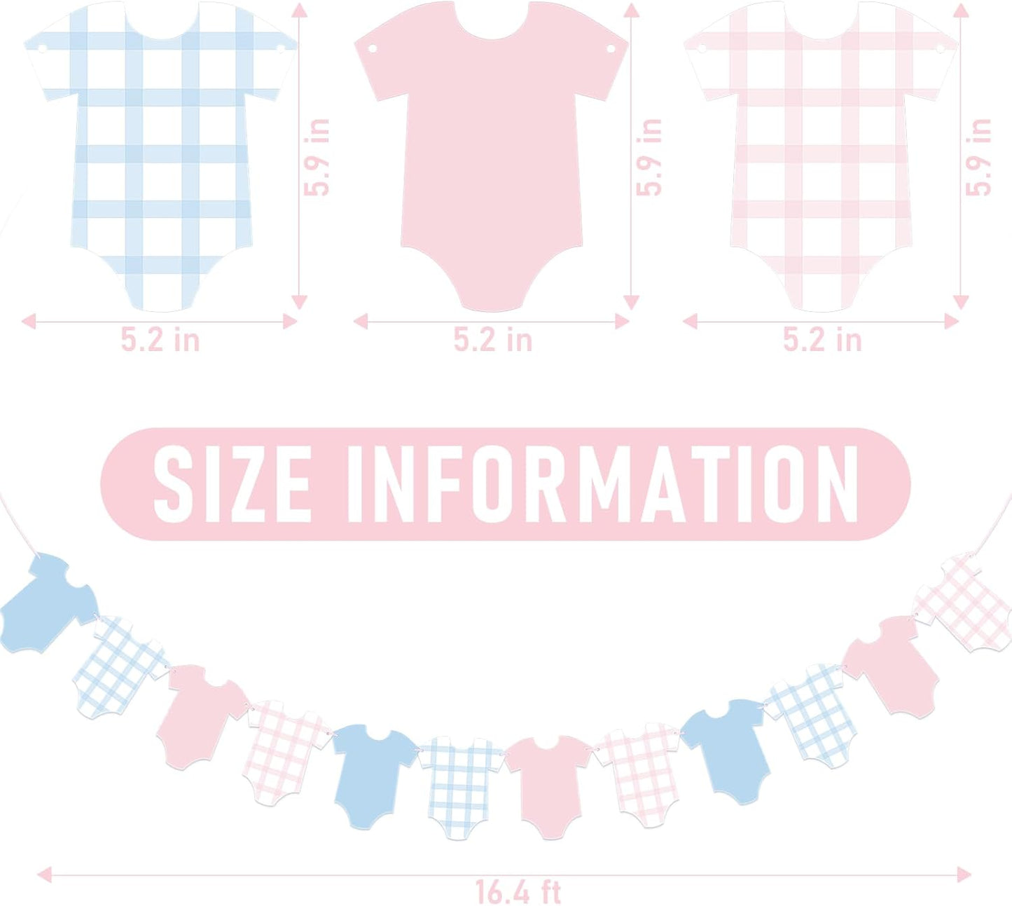 Pre-Strung Boy Bodysuit Decoration Banner, Baby Shower Sign,Blue Jean Baby Shower Decor Bunting Girl Blue & Pink