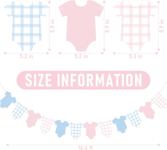 Pre-Strung Boy Bodysuit Decoration Banner, Baby Shower Sign,Blue Jean Baby Shower Decor Bunting Girl Blue & Pink